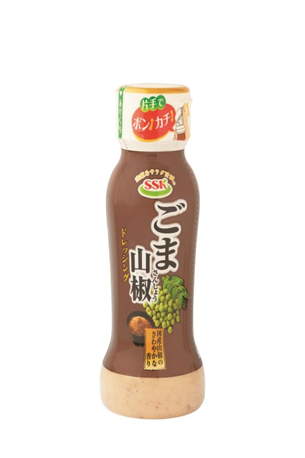 SSK ごま山椒ドレッシング(エスエスケイフーズ、￥226/160ml　 49kcal/1食(15ｇ)当たり)