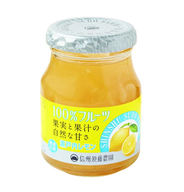 100%フルーツ 瀬戸内レモン(スドージャム、￥370/185ｇ　36kcal/1食(20ｇ)当たり)