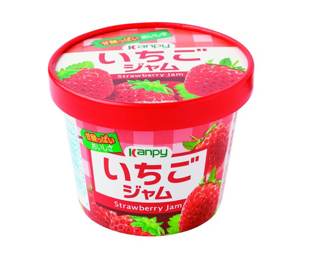 カンピー 紙カップ いちごジャム(加藤産業、￥160/140ｇ 47kcal/スプーン1杯(20ｇ)当たり)