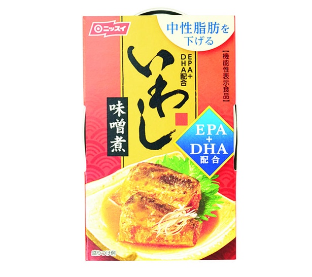 EPA＋DHA配合 いわし味噌煮(ニッスイ、￥198/100ｇ　119～311kcal/1缶当たり)