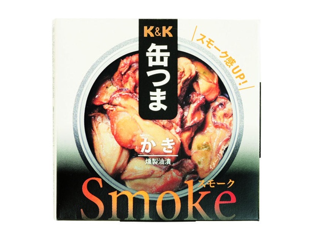 K&K 缶つまSmoke かき(国分グループ本社、￥540/50ｇ　 59kcal/1缶30ｇ当たり・液汁除く)