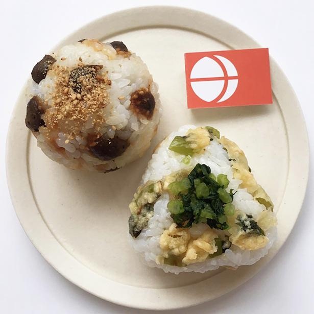「長野おにぎり」は「野沢菜天ぷらのおにぎり」と「ムカゴの胡麻味噌和えおにぎり」