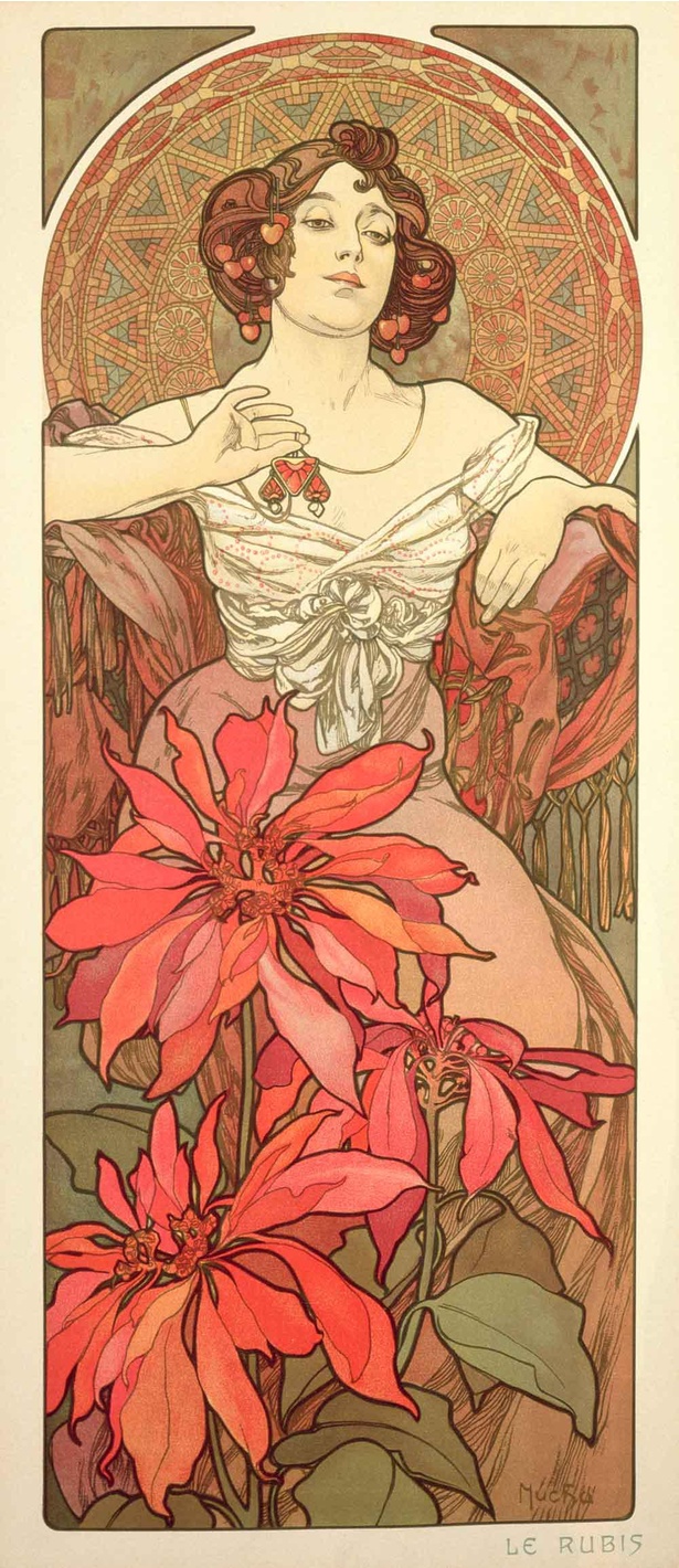 アルフォンス・ミュシャ 《ルビー―連作〈四つの宝石〉より》 1900年 カラーリトグラフ ミュシャ財団蔵