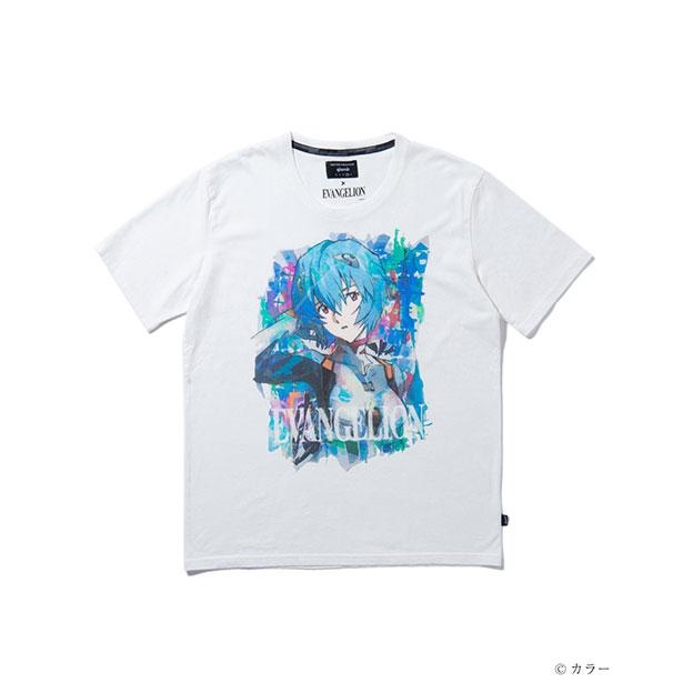 カラフルな水彩と組み合わせてコラージュした綾波レイデザインのTシャツ