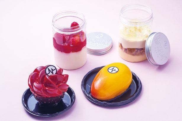 コスミック ココパッションフレーズ(810円・左上)、コスミック タルトユズシトロンヴェール(756円・右上)、ミシャラク モンクール(810円・左下)、コンフィが入るマング(810円・右下)／ミシャラク 髙島屋大阪店