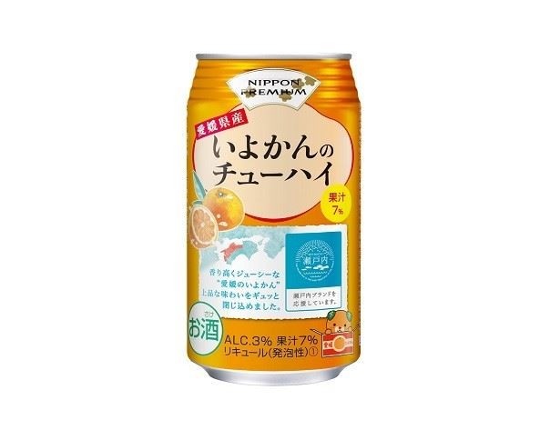 【写真を見る】同じく合同酒精株式会社から、3月中旬よりパッケージをリニューアルして発売される「NIPPON PREMIUM 愛媛県産いよかんのチューハイ」(税別143円)