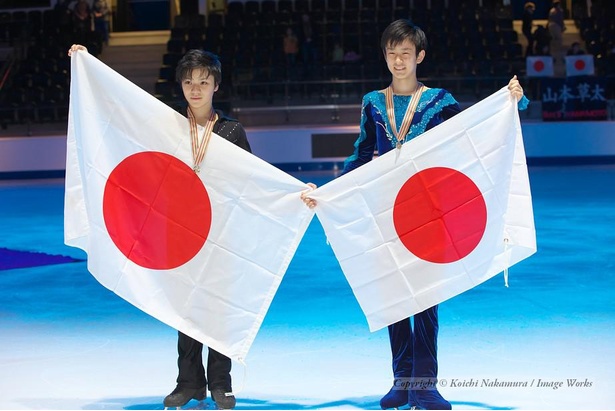 見事に優勝を果たした宇野昌磨。3位、山本草太とのダブル表彰台となった
