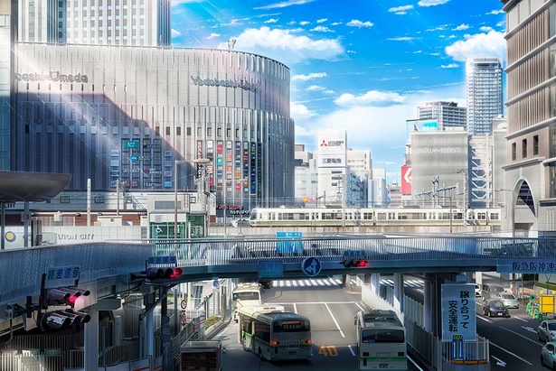 大阪・梅田周辺を描いた、ハンカチさんの代表的なイラスト。変わらない街の風景もハンカチさんの手にかかると、みずみずしさが漂う