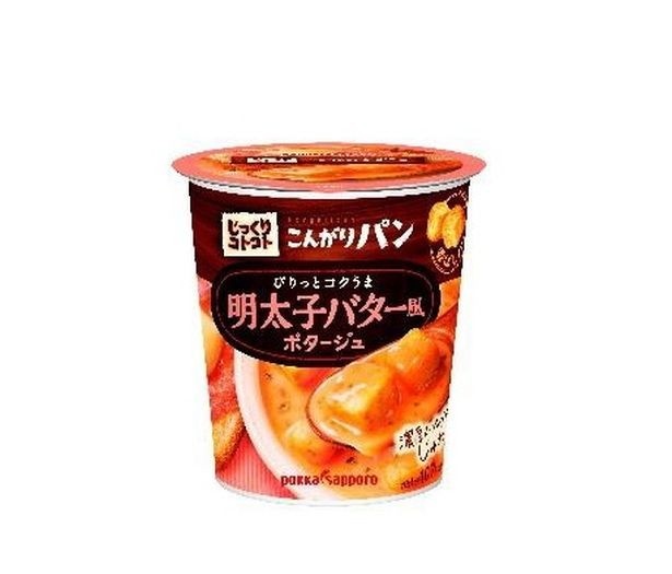 「じっくりコトコト こんがりパン 明太子バター風ポタージュ」(希望小売価格・税抜160円)は明太子バタートーストをイメージした明太子ポタージュとパンを組み合わせた