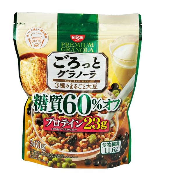 ごろっとグラノーラ 3種のまるごと大豆 糖質60％オフ(日清シスコ株式会社、540円/360g 197kcal/1食50g当たり)