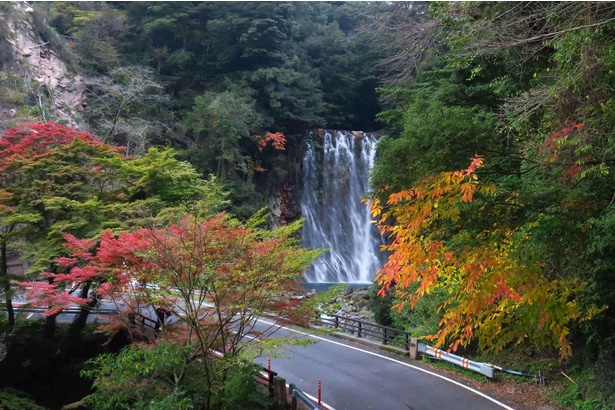 紅葉と滝とのコントラストが美しい丸尾滝(別角度から)