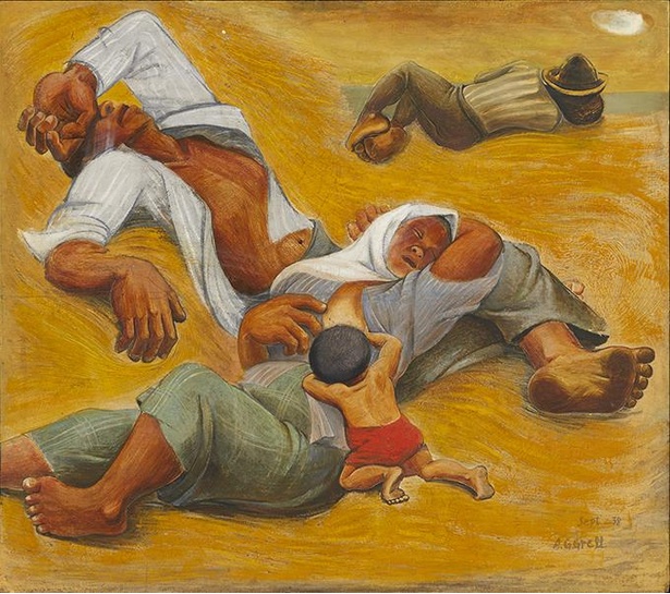 阿部合成《百姓の昼寝》 1938年 油彩、キャンバス 127.6×144.3センチ 