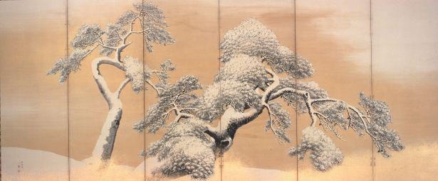 円山応挙の作品。国宝「雪松図屏風」(左隻)