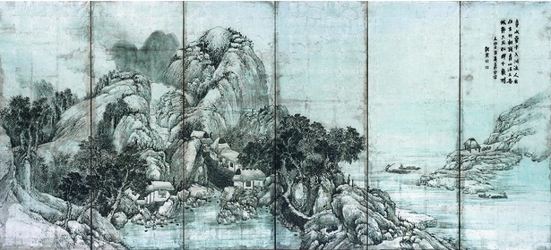 山水図屛風(右隻) 与謝蕪村筆 江戸時代 