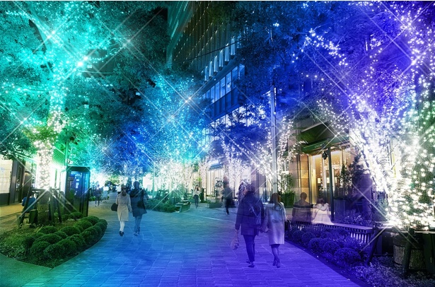 「HIBIYA Magic Time Illumination 2024」内の「HIBIYA AREA ILLUMINATION」(オーロラグリーン)(イメージ)