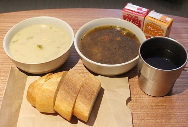 この日のスープは、酒麹を使った和風のシチューと、朝に嬉しいあっさりとしたカレースープ