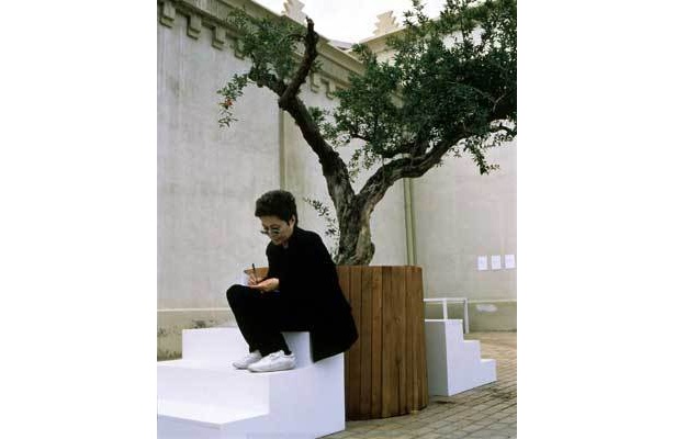 Installation Photograph of Yoko Ono with "Wish Tree," 1996,in the exhibition " En Trance " at the Lonja del Pescado, Alicante,June 1997. Photograph by Miguel Angel Valero.