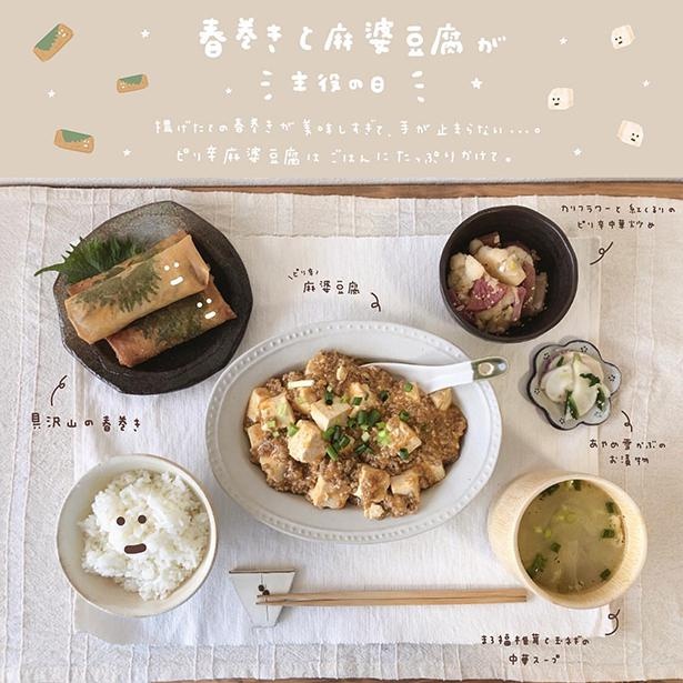 春巻きと麻婆豆腐がメインの中華定食