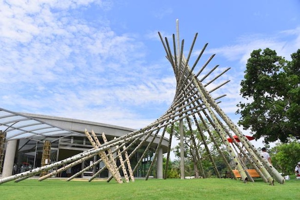 竹の背の高さを利用し、空を突くような迫力あるアート作品も