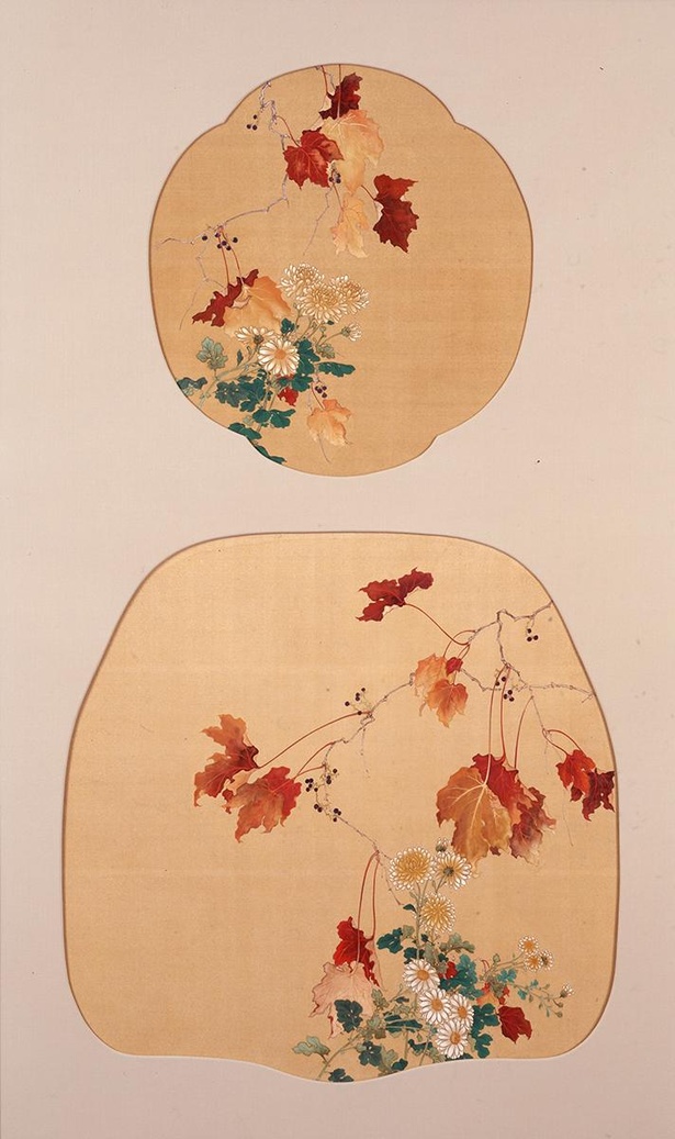 谷口香嶠《両面綴織椅子張原画「草花（蔦と小菊）」》　1908年　川島織物文化館蔵