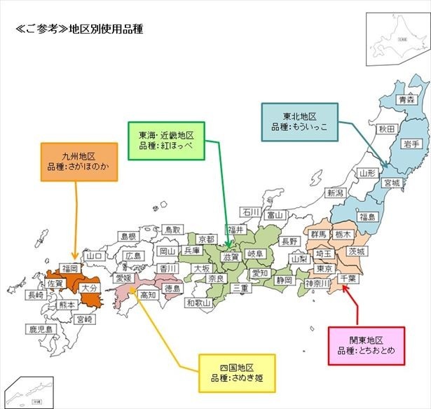 地区別使用いちご品種。他地区のいちごサンドも機会があれば手に取ってほしい