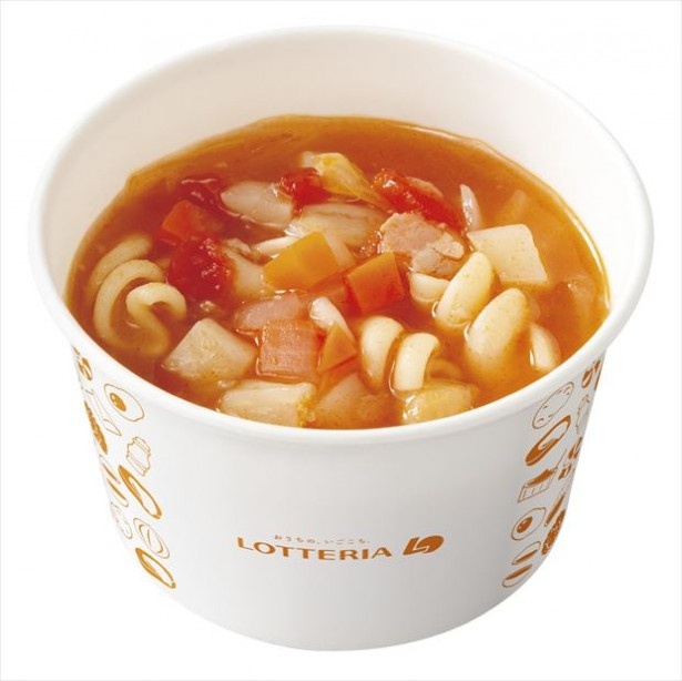 【写真を見る】新サイドメニューの「7種野菜のミネストローネ」(350円)