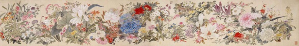 田能村直入 《百花》(部分) 1869年(明治2年) 絹本・彩色 山種美術館