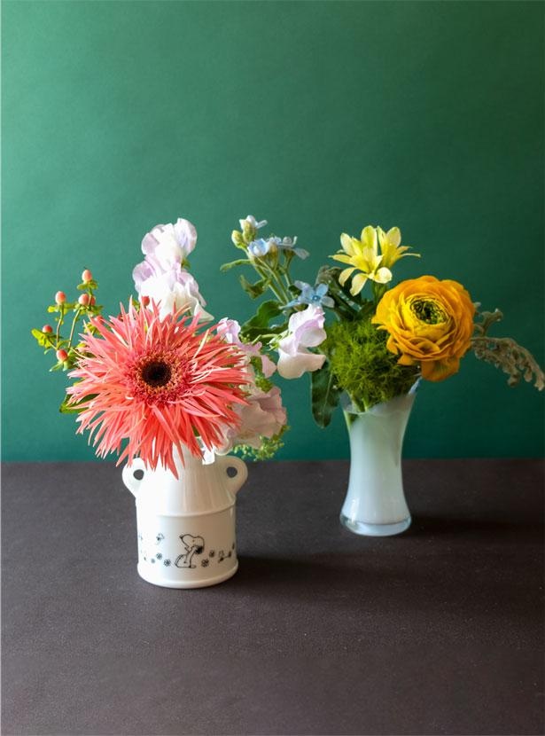 ボリューム違いの2コース。こちらは「スヌーピーお花の定期便 Friends Bouquet」※写真は花の一例