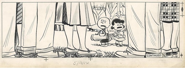 ゴルフトーナメントにルーシーが出場!?足元だけながら大人が登場する貴重なシーン。「ピーナッツ」原画(部分)　1954年5月16日