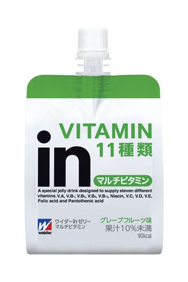 11種類のビタミンが摂取できる「ウイダーinゼリー マルチビタミン」(参考小売価格216円)は1食分以上のビタミン10種類と1日分以上のビタミンC配合