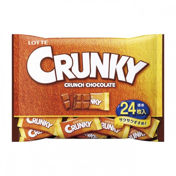ミルクチョコにモルトパフがギッシリ！なめらかな口どけとサクサク食感が楽しめる「クランキー＜袋＞」(想定小売価格 税抜220円前後)