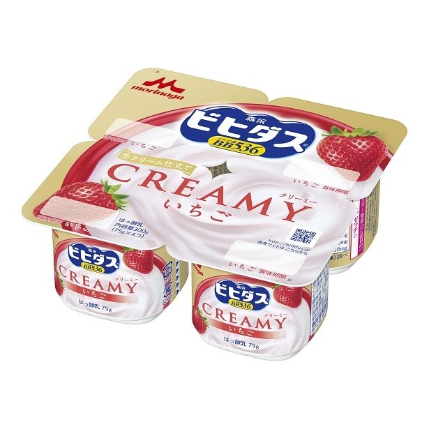 生クリームを加えたミルク感とイチゴの味わいが楽しめる「ビヒダス ヨーグルト CREAMY いちご 4ポット」(希望小売価格・税抜250円)