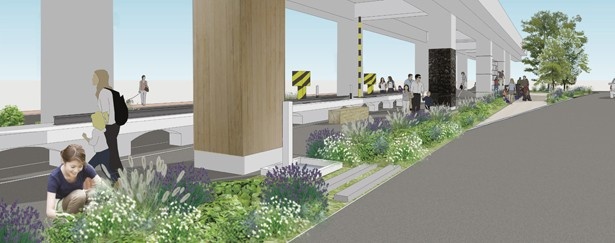 園内には花や緑を植樹したコミュニティガーデンも設けられる