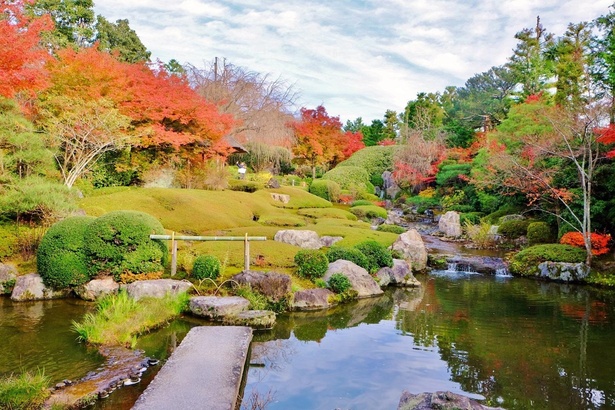 庭園「余香苑」を見渡せる池の正面からの景色は絶景