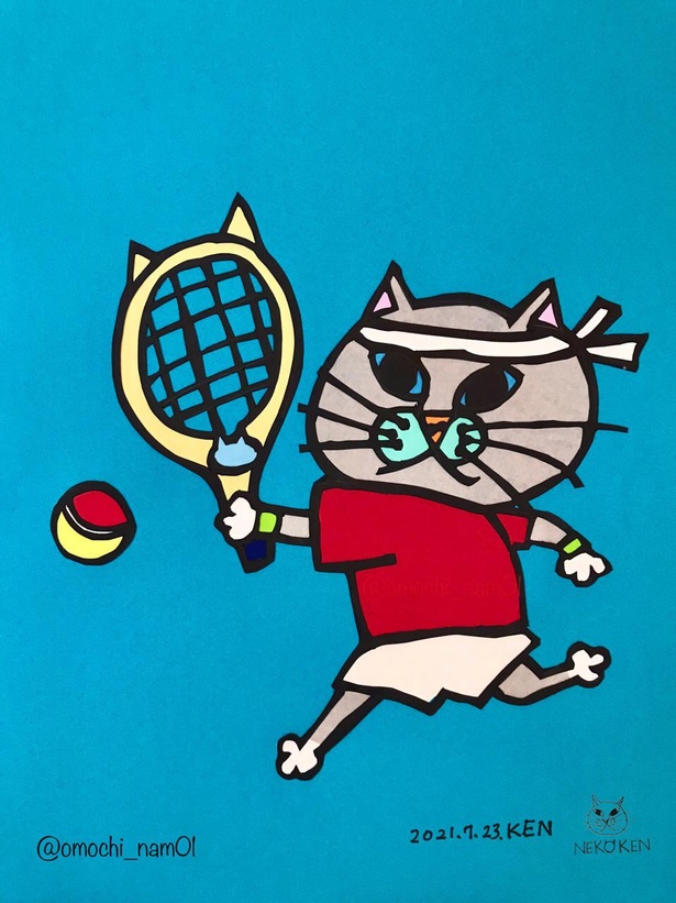 躍動感のある、テニスプレーヤー猫ちゃん