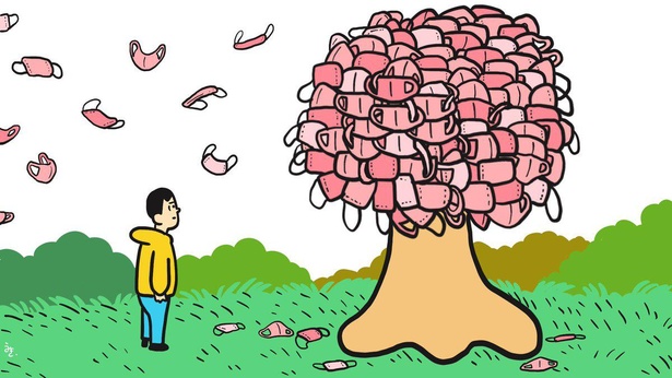「桜が散る頃には元の生活に戻れますように」と願いが込められたイラスト