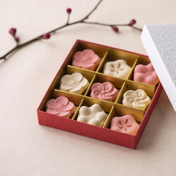 2月らしい「梅」をモチーフにした干菓子「四季の小箱」(864円)