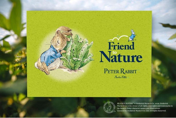「Friend to Nature」という言葉は、自然保護への関心が強かった作者ビアトリクス・ポター(TM)の思いが込められている