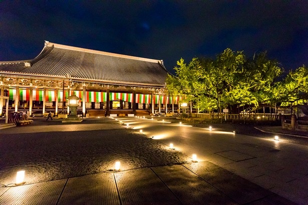 【写真を見る】荘厳な光に照らし出された西本願寺・御影堂のライトアップ