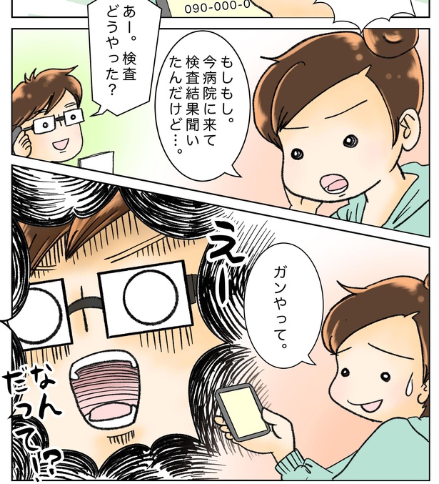 耳鼻科から携帯電話でがんだったと伝える。夫はびっくり!