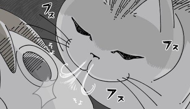 鼻息で飼い主を起こそうとするキュルガ