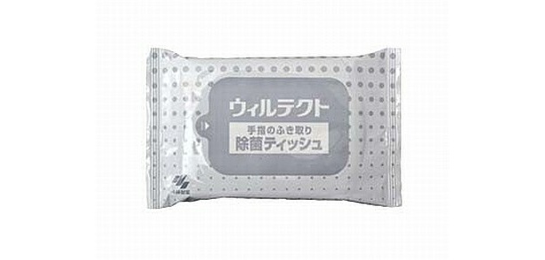 こちらはふき取り除菌ティッシュ｢ウィルテクト｣(10枚入り220円/小林製薬)