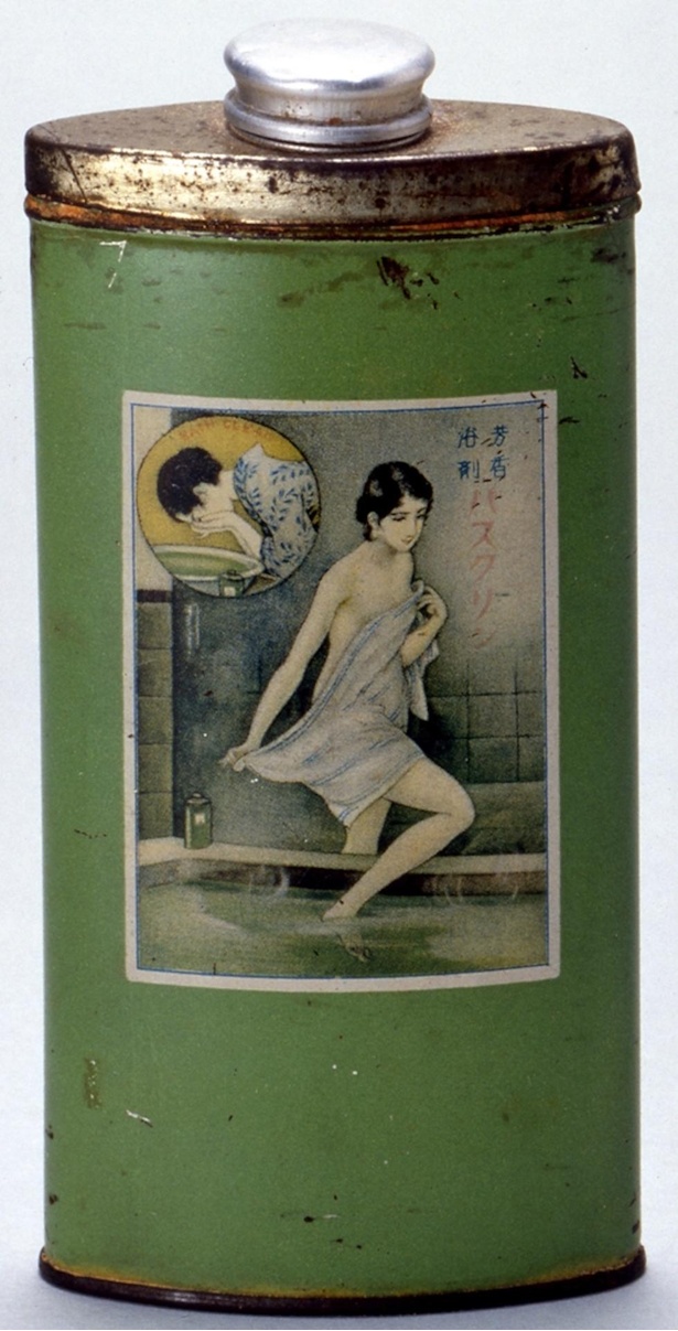 1930(昭和5)年に発売された芳香浴剤「バスクリン」。レトロなイラストが目を引く