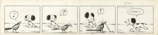 「ピーナッツ」原画「一羽の鳥、あらわる」(1953年5月11日)