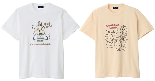 (左)Tシャツ うさぎ ゴーカート ホワイト サイズ：M/L/XL 各3080円、(右)Tシャツ ちいかわカーで行く ナチュラル サイズ：M/L/XL 各3080円