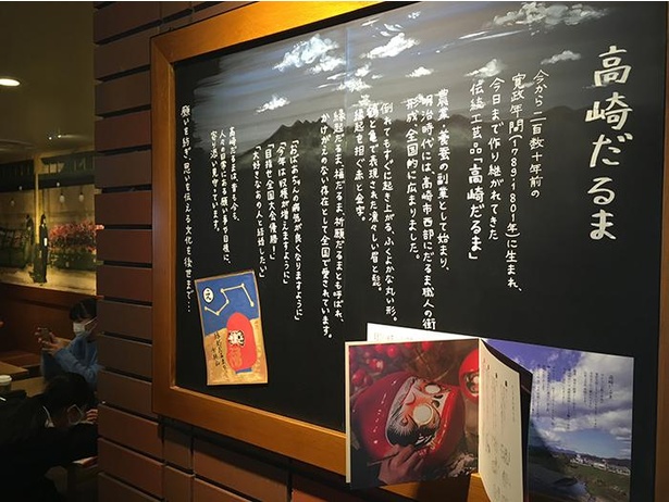 「高崎駅ビル モントレー店」では、上毛かるたの“だるま”の絵札などとともに、だるまの歴史を紹介