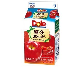 Doleのアップル、果汁100％のまま糖分30％OFFに！