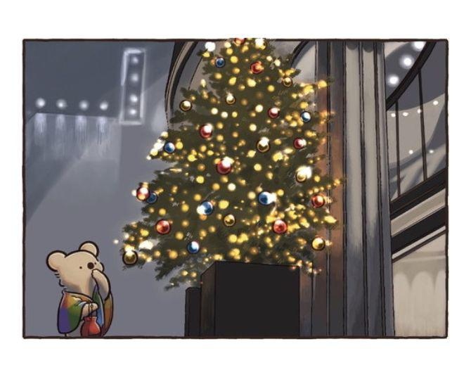 【漫画】街がキラキラと彩られる12月。大きなクリスマスツリーにコアラもうっとり！／コアラ絵日記(第8回)