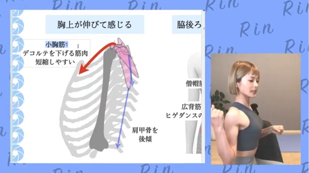 着物を肩で脱ぐのをイメージすると、小胸筋が伸びる