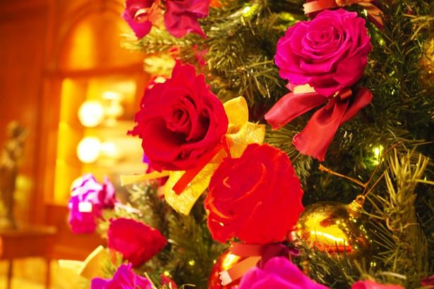 約1200本の薔薇がクリスマスツリーを彩る